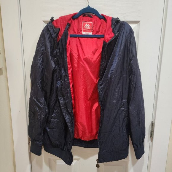 Kappa Windbreaker Jacket Men's Sz L Black Red Hooded Lightweight Retro - Picture 15 of 15